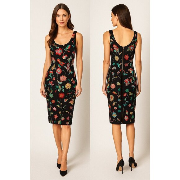 Nicole Miller New York Embroidered Floral Sheath Dress Size 8 Black - Picture 1 of 10
